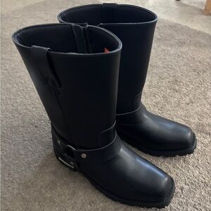 Black Leather Motorcycle Boots Mens 12D